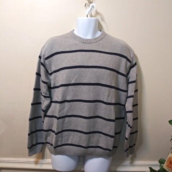 Vintage 2003 Men's GAP Factory Gray & Navy Striped 100% Cotton Crew Neck Sweater - Picture 5 of 5